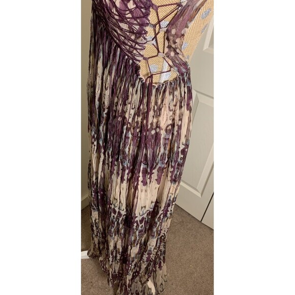 Free People Freyja Fringe Maxi Dress Medium Boho Fairy Strappy V Neck Whimsy - Picture 9 of 16